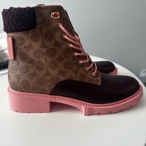 Coach Women's Brown and Pink Combat Boots